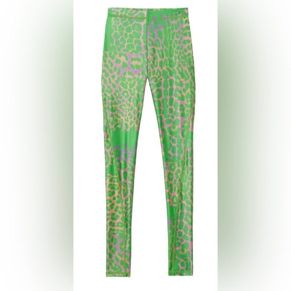 🆕RARE-H&M Studio Collection‘22 pattern  leggings/jersey w/sheen,high waist,💚🩷 - Picture 2 of 3